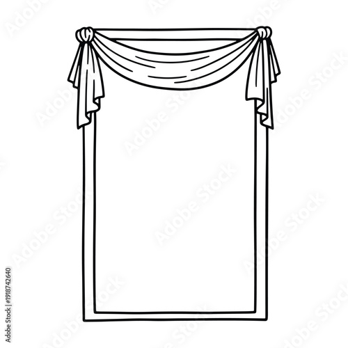 Simple  Black  Line of  Curtains  Tied  Back on  Empty  Window  Frame