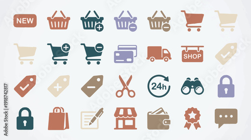 E-commerce and online shopping vector icons set for retail business
