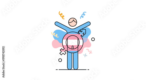 Transgender Pride symbol illustration with abstract shapes and confetti