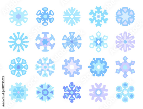 Winter snowflake ornament set in scandinavian style featuring crystal different shapes and holiday motifs inspired by nordic seasonal frost nature illustration elements