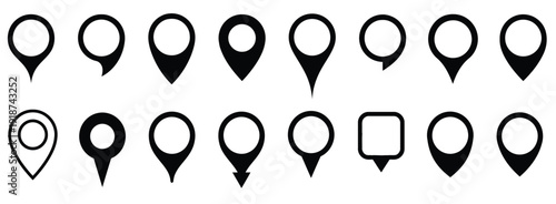 Assortment of location pin map marker icons in various styles and outlines