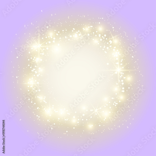 Golden glowing circle ring or hole with fiery light trail and sparkling dust effect. Vector illuminated round frame for party and celebration, festive design, luxury banner, poster or decoration.