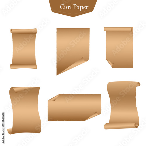 old paper curl and scrolls and sheets of old paper. Set of vector banners. blank brown paper scroll. Vintage paper scraps