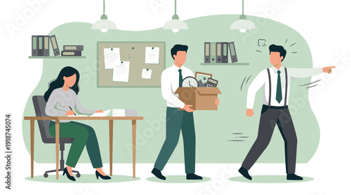 Manager fires employee, worker leaves office carrying personal belongings