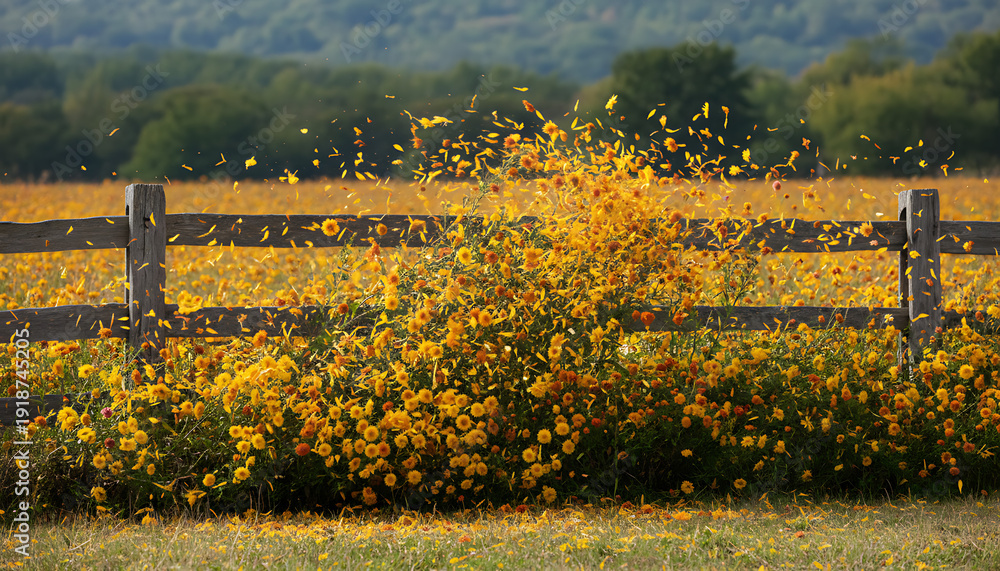 Obraz premium Field of yellow wildflowers in windy day
