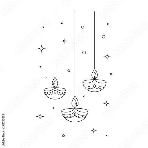 Three  Hanging  Watermelons  With  Sprouting  Seedlings in  Black and  White  Line sprouts seeds