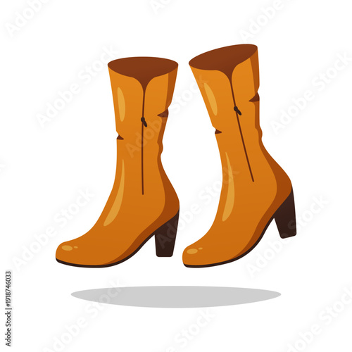 Brown women leather boots vector isolated on white background.