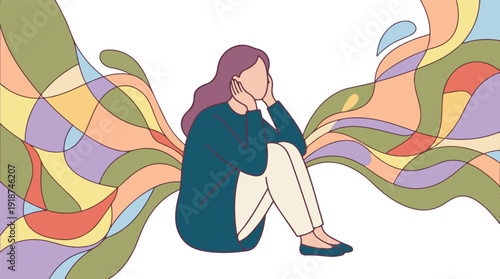 Abstract illustration of a woman in distress or deep contemplation