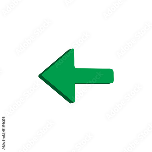 Left Arrow 3D Icon for Navigation, Back & Direction App UI Design – Modern Green Glossy Symbol – Transparent Background