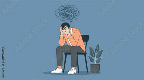 Illustration of a man suffering from stress, anxiety, or depression