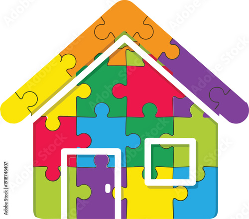 Autism Awareness Puzzle House Colorful Vector Icon