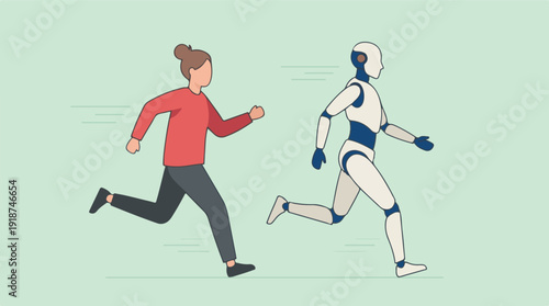 Illustration of Human and Robot Running: Competition, Progress, Technology