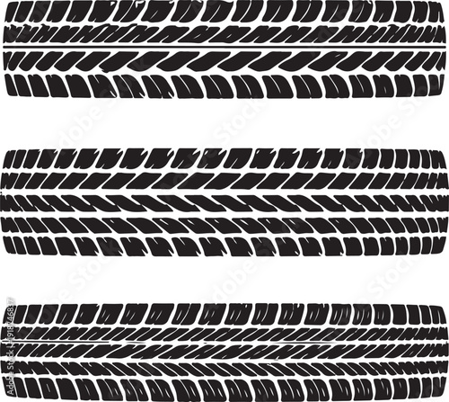 Three different tread patterns on vehicle tires