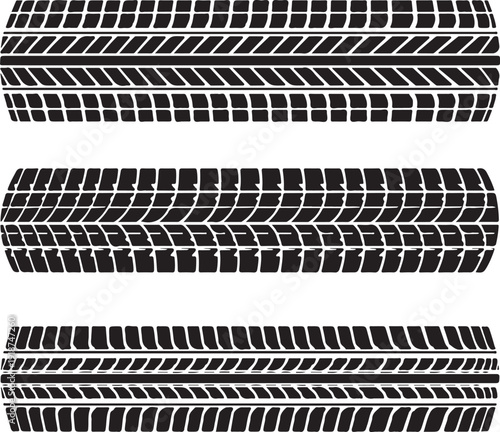Three different tread patterns on vehicle tires