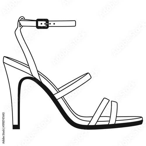 Elegant strappy high heel shoe with ankle strap and buckle