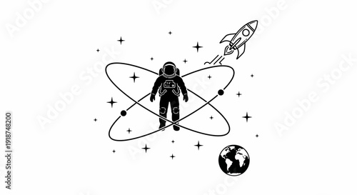 Astronaut in Orbit with Rocket and Earth - Space Exploration