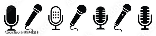 Assortment of seven microphone icons in various styles