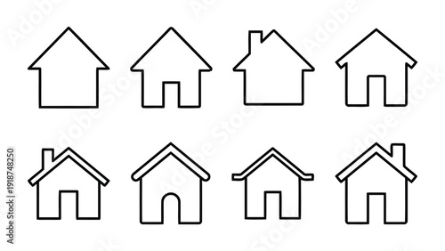 Assortment of simple house outline icons with variations