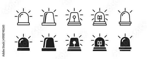 Assortment of siren icons representing emergency alerts and visual signals