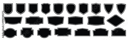 Assortment of solid black shield and plaque shapes for emblems and badges