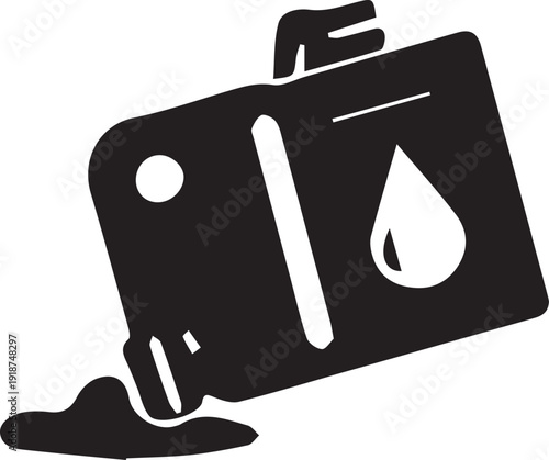 Simple black and white icon depicting a tilted liquid container spilling a drop onto a surface below.