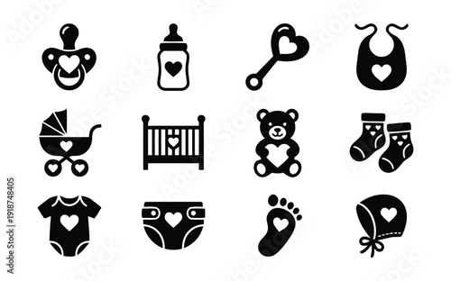 Baby and infant icons with heart symbols for newborn and parenthood themes