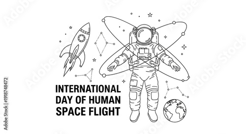 Astronaut, Rocket, Earth, Stars, Space Flight - International Day of Human Space Flight