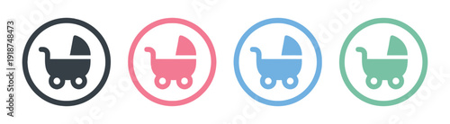 Baby stroller or pram icons set
