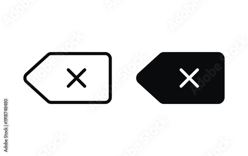 Backspace key icons with cross symbol, one outline and one solid black, for delete or remove function