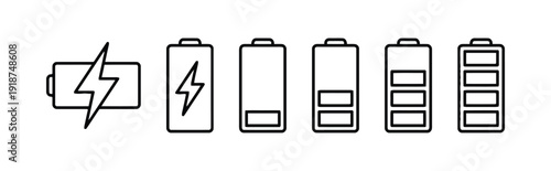 Battery icons showing different levels of charge and charging status