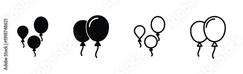 Balloons icons in filled and outline styles, representing celebration and party