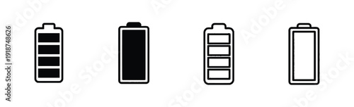 Battery status icons in various levels of charge, from full to empty, solid and outline