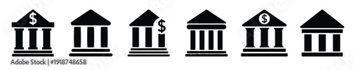 Bank building icons representing financial institutions and services