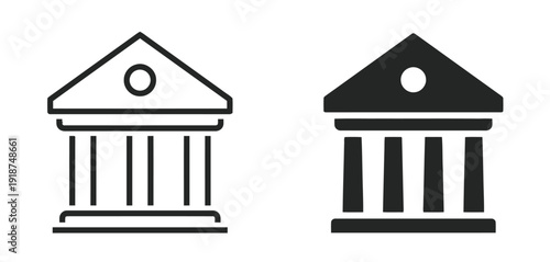 Bank building icon outline and solid filled vector set