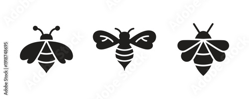 Bee insect icons set isolated on white background flying bee honeybee bumblebee symbols