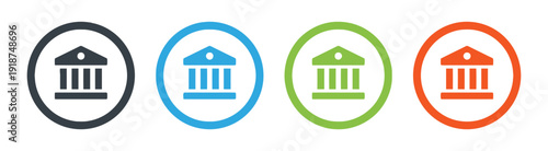 Bank building symbol inside circle vector set different colors isolated on white background finance icon