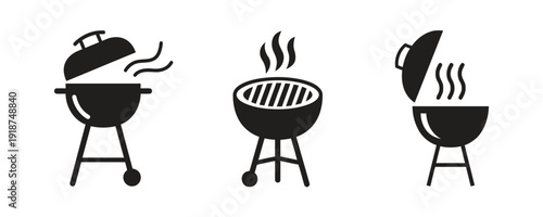 Barbecue grill icons set isolated on white background. Collection of cooking equipment.