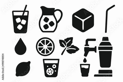 Beverage and drink preparation icons vector set