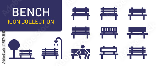 Bench icon collection for park and outdoor settings