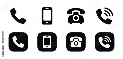 Black and white telephone icons for communication and contact services