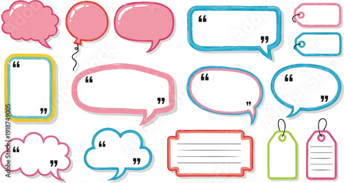 Colorful chalk textured speech bubbles and blank price tags