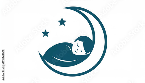 Peaceful Baby Sleeping on Crescent Moon Icon. Sweet Dreams Logo for Sleep Care, Nursery, or Wellness Branding.