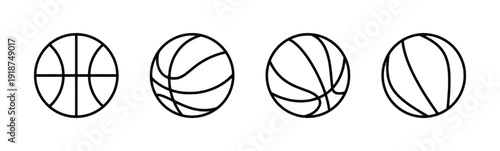 Basketball icons set with various line patterns