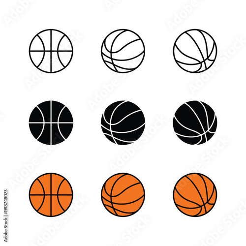 Basketball icons showing different styles of basketballs in various colors