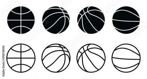 Basketball icons, sports balls and game equipment symbols
