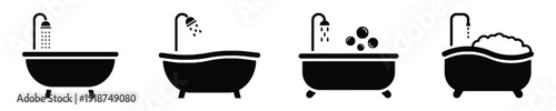 Bathtub icons showing water and foam for bath time