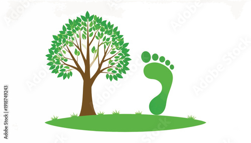 Ecological Footprint and Green Tree Illustration. Environmental Protection, Sustainability, and Carbon Reduction Concept.