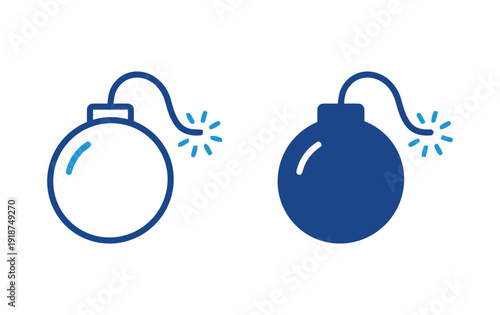 Bomb icon set line and filled style representing danger and explosion risk