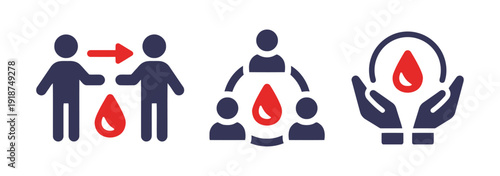 Blood donation and community support icons symbolizing healthcare and charity