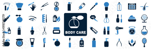 Body care and beauty icons set including makeup perfume skincare and hair products